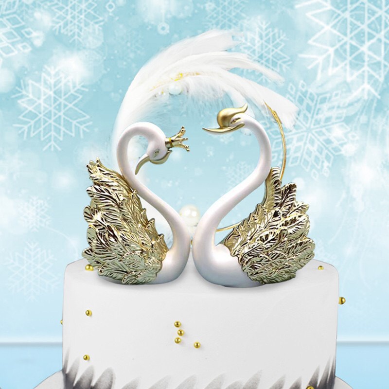 Phụ kiên trang trí bánh kem sinh nhật - Bộ 2 thiên nga Nhũ trang trí bánh sinh nhật