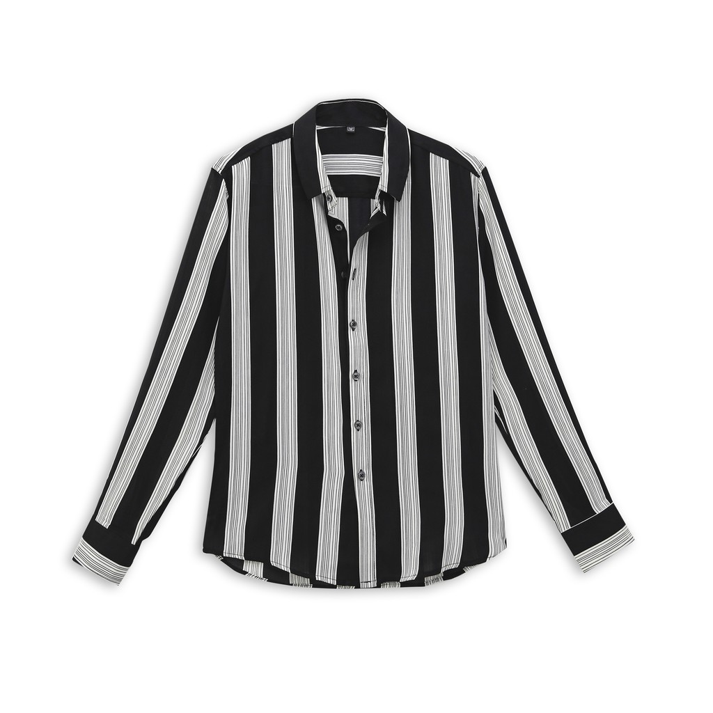 Áo Sơ Mi Nam, Sơ Mi Nam Tay Dài Hoạ Tiết Sọc Đen Trắng , Cổ Vest, Vải Lụa Không Nhăn, Thoát Khí - TIDINO STORE BX09 | BigBuy360 - bigbuy360.vn