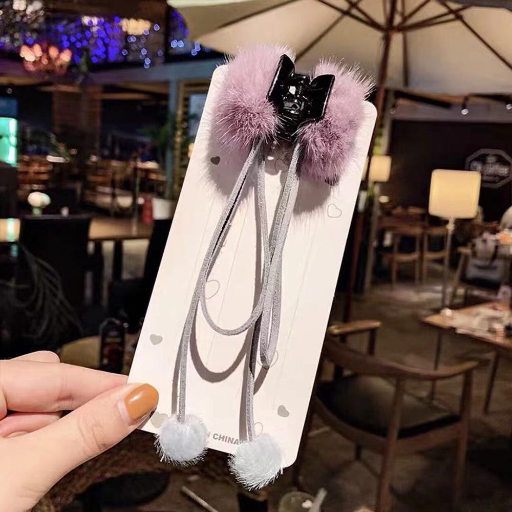 Kẹp tóc đính nơ lông tua rua phong cách Hàn Quốc dễ phối đồ cho nữ