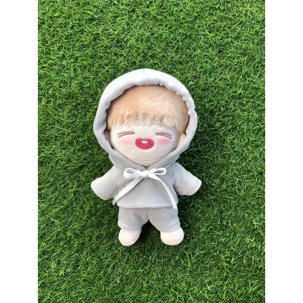 Bộ đồ hoodie quần nhung màu xám pastel cho doll 10cm 15cm 20cm