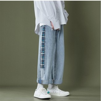 Quần baggy jean ống rộng xuông unisex nam nữ họa tiết kẻ sọc 2 bên t515 mới 2021