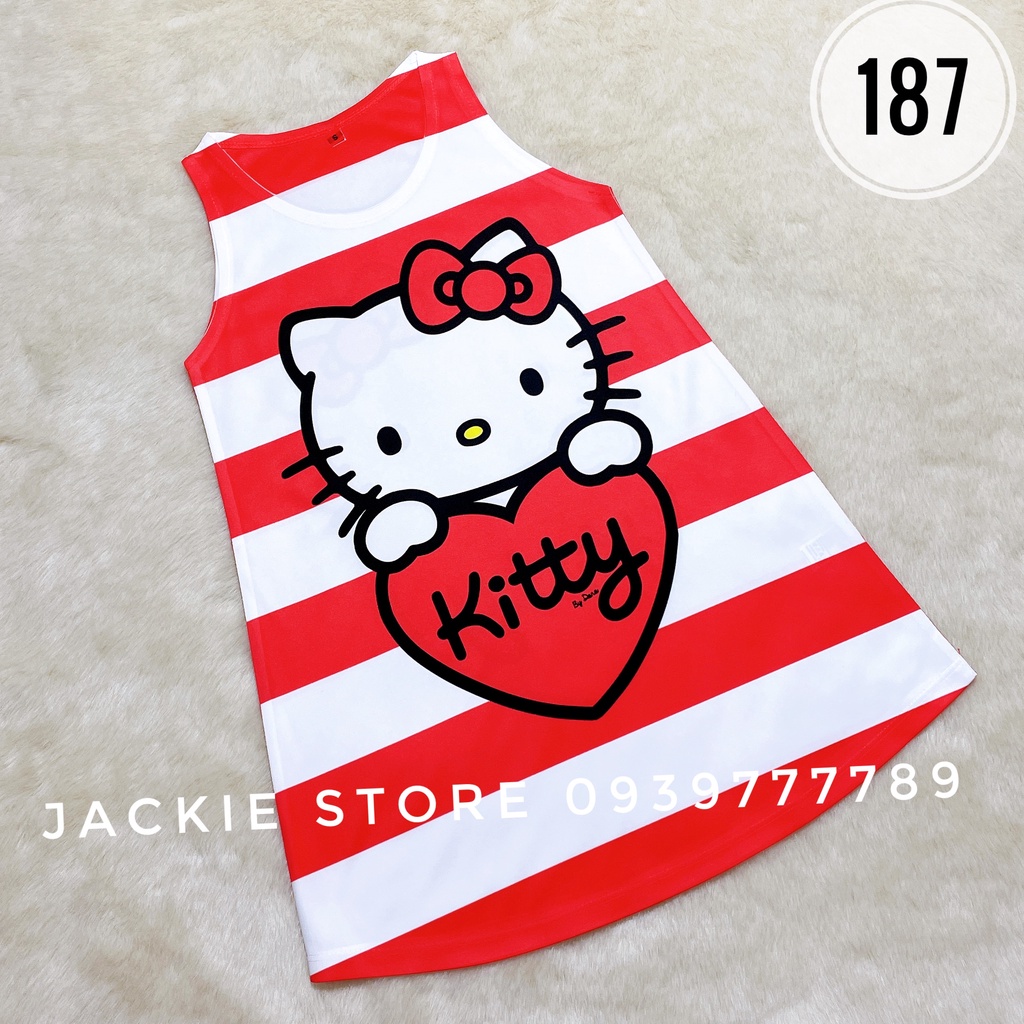 váy đầm hello kitty sọc đỏ 3d thái lan cho bé gái