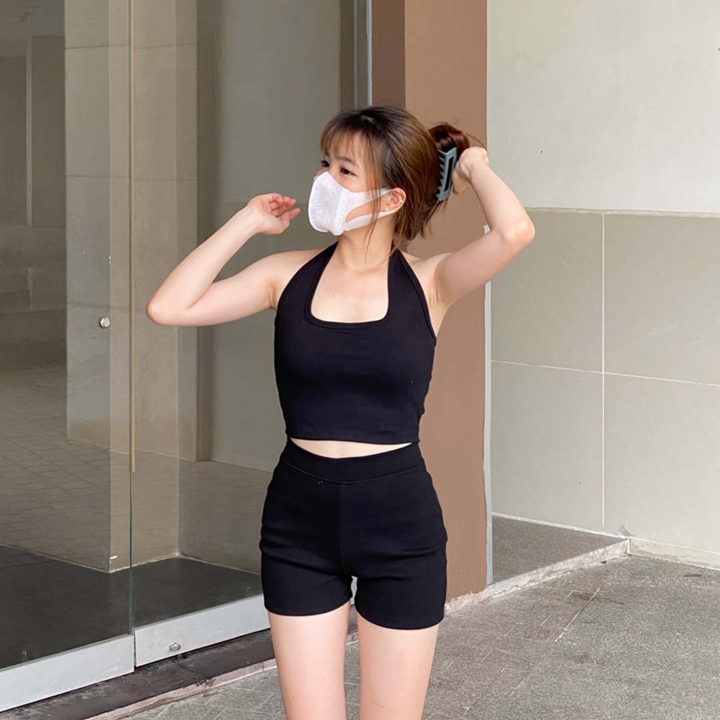 Áo Croptop Choàng Cổ Co Giãn MASSEC A10