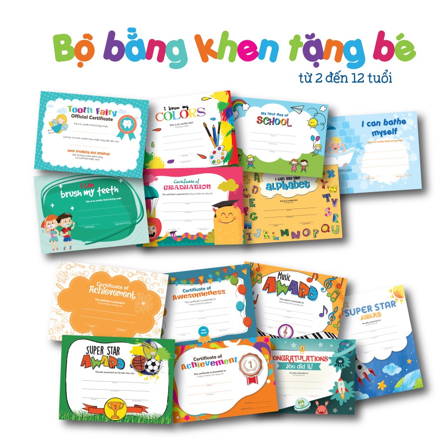 Combo 2 Bộ bằng khen tặng bé (2-6 tuổi và mọi lứa tuổi)