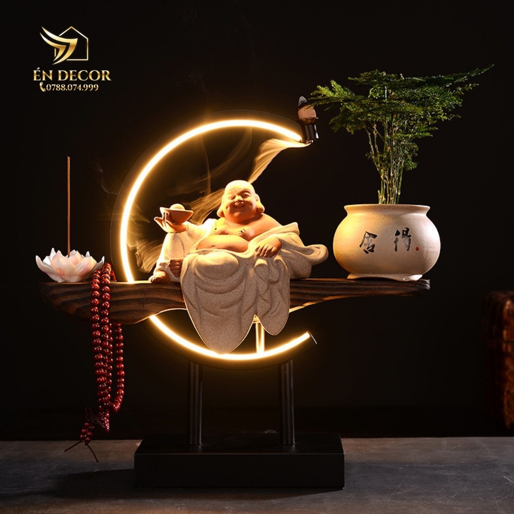 Thần Tài Thổ Địa, Có Đèn Led, Đốt Hương Trầm, Tượng Phật An Nhiên, Én Decor