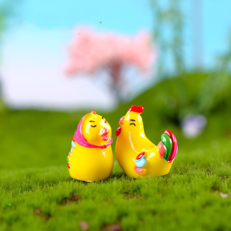 Mô hình đôi gà trống mái cho các bạn trang trí tiểu cảnh, terrarium, móc khóa, DIY