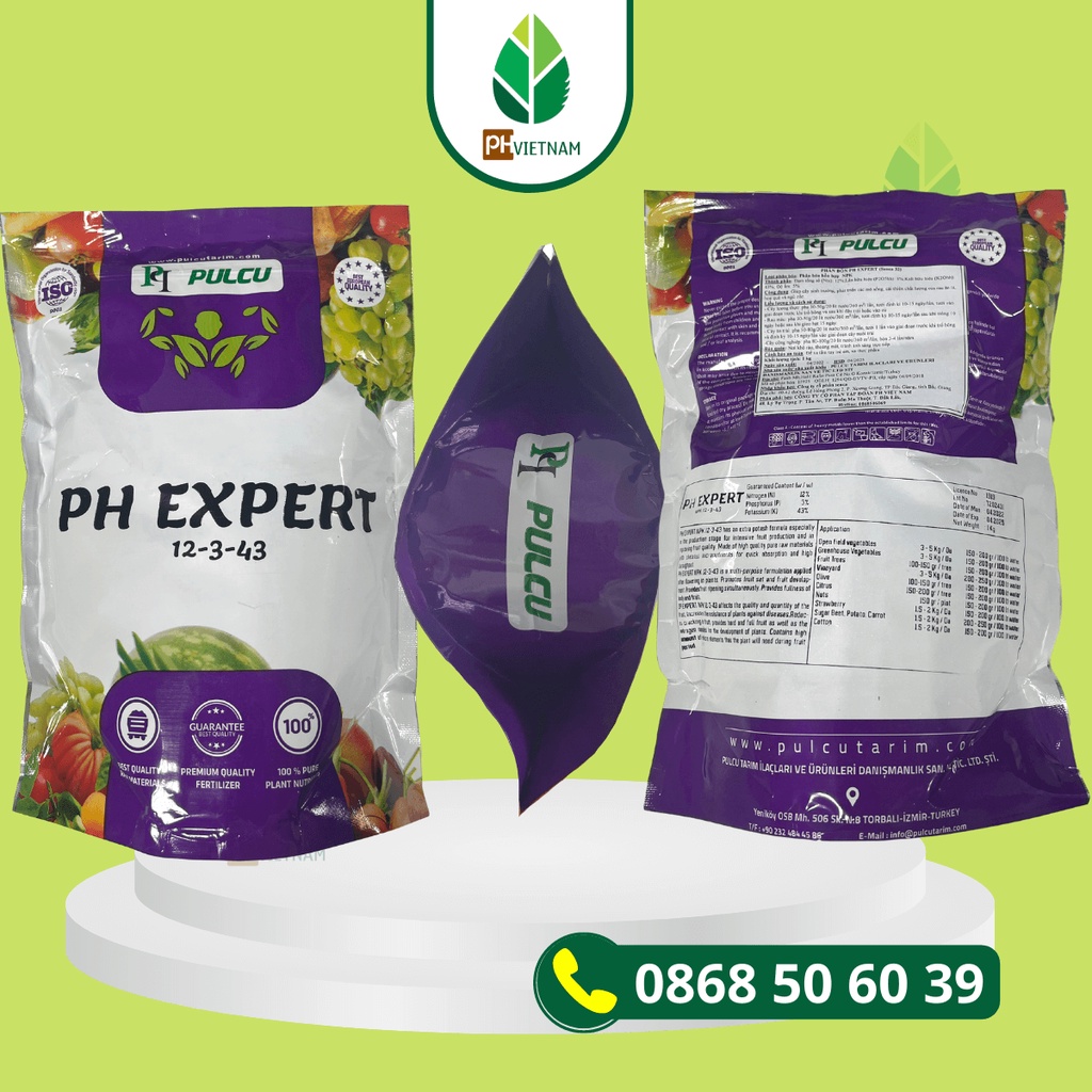 Phân Bón NPK 12-3-43 Túi 1Kg Dùng Được Tới 10.000m2, Pha 600 Lít Nước, Thúc Trái Lớn, Ngọt Trái, Dưỡng Trái