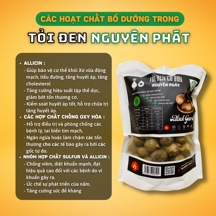 Hộp cao cấp tỏi đen cô đơn 1 nhánh Nguyên Phát 500g lên men tự nhiên công nghệ Nhật Bản thực phẩm sức khỏe