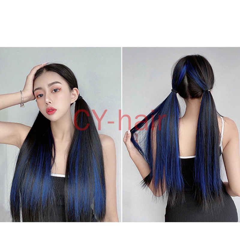【COD ✨ Bộ Tóc Giả Thẳng/Dài Bằng Sợi Tổng Hợp Màu Đen Hồng Dùng Hóa Trang Cho Nữ