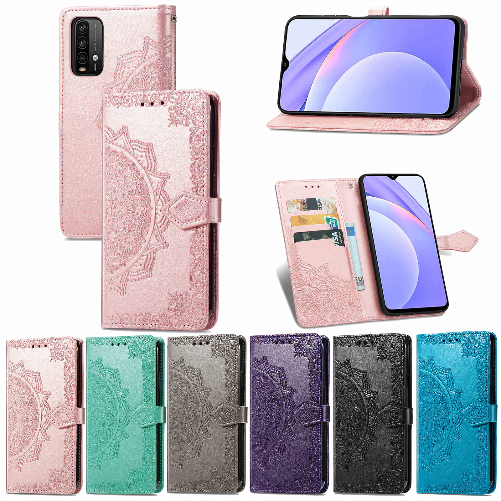 casing Huawei Y5 2018 Y6 2018 No finger Nova 2i Mate 10 Lite mate 20 lite mate 20 pro Honor 7A No finger 7S Phone case Mandala flower Bumper PU Flip Leather Protective Support Cover Wallet card slot blue pink gray purple green black Magnetic