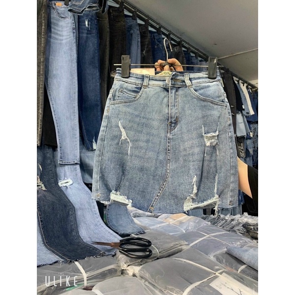 Chân váy quần jean rách co giãn lưng siêu cao gomboutique77 màu dơ và màu đen hàng 3 sizes 🍃🍃🍃L8777