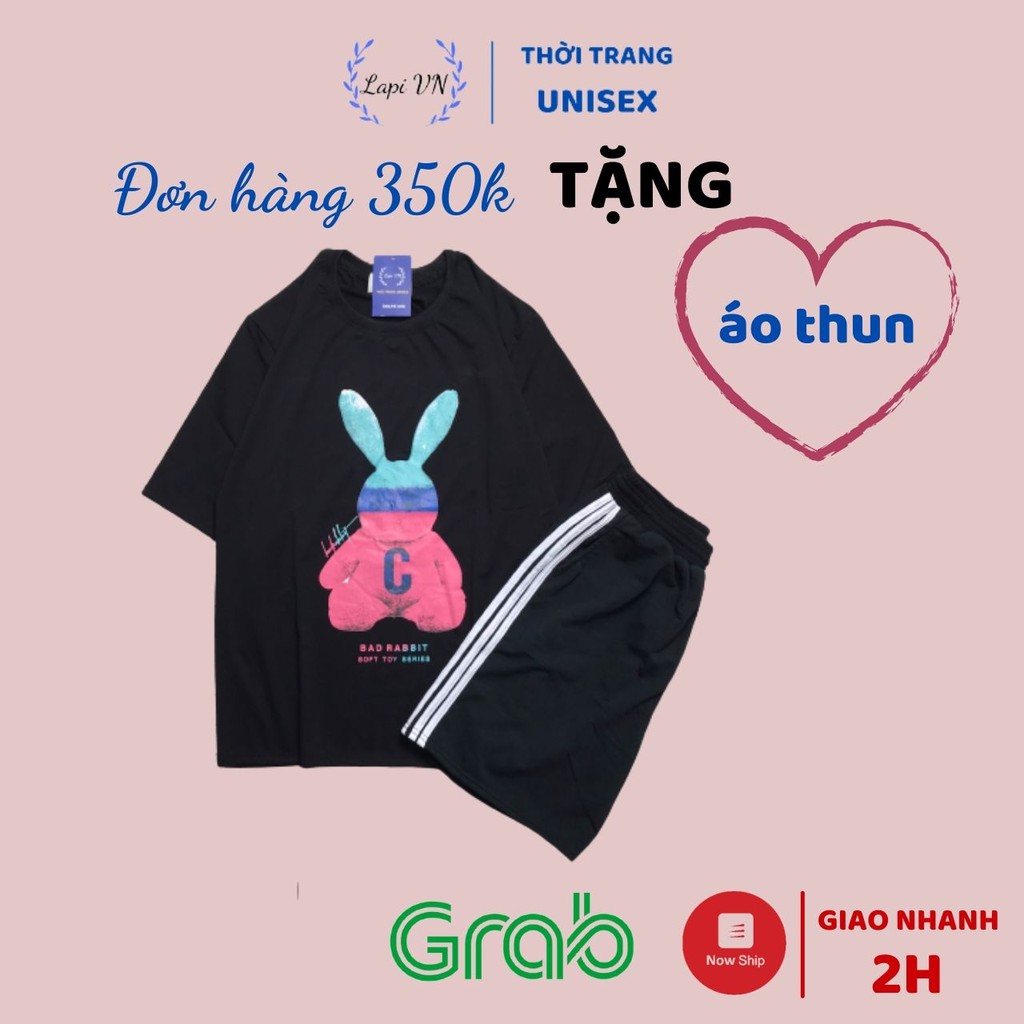 Đồ Bộ Thể Thao Nam Nữ Mặc Nhà Bad Rabit Phong Cách Ulzzang- Lapi Vn. Set 3 Sọc Unisex, Freesize Chất Cotton Không Phai