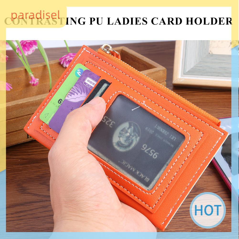 Ví đựng tiền nhiều ngăn dạng ngắn bằng da PU màu trơn thời trang min ih1 cho nữ