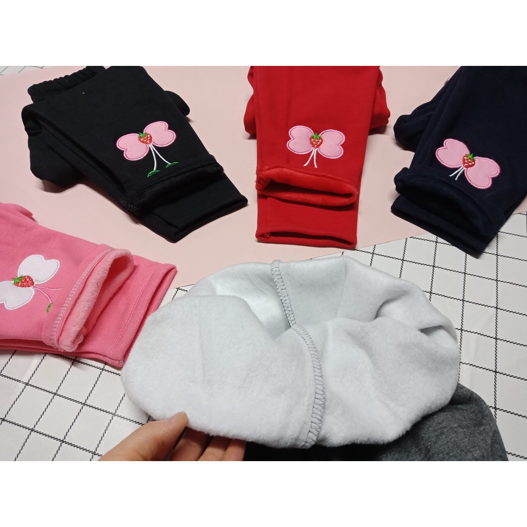 Quần legging nỉ lót lông thêu hoa cho bé gái 10-22kg