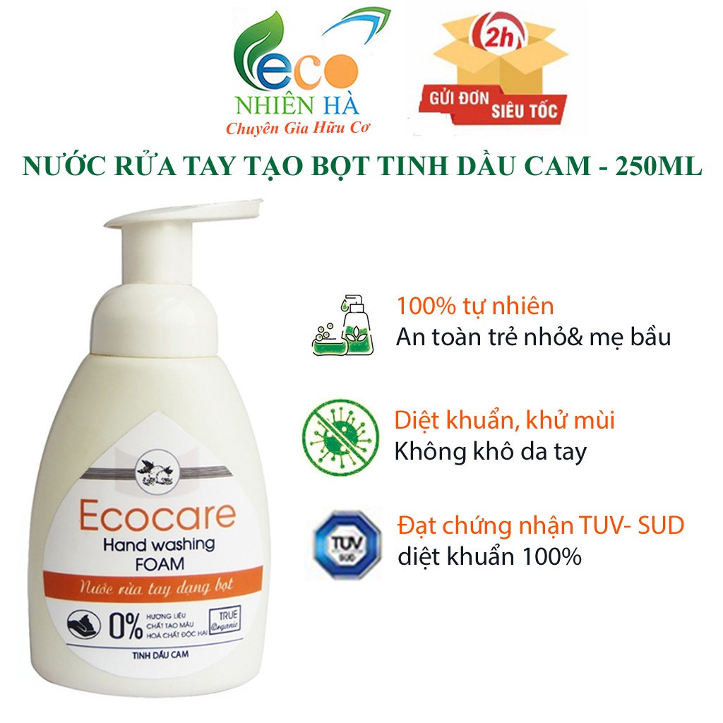 Nước rửa tay ECOCARE 250ml tinh dầu cam, nước rửa tay tạo bọt, diệt khuẩn, không khô tay