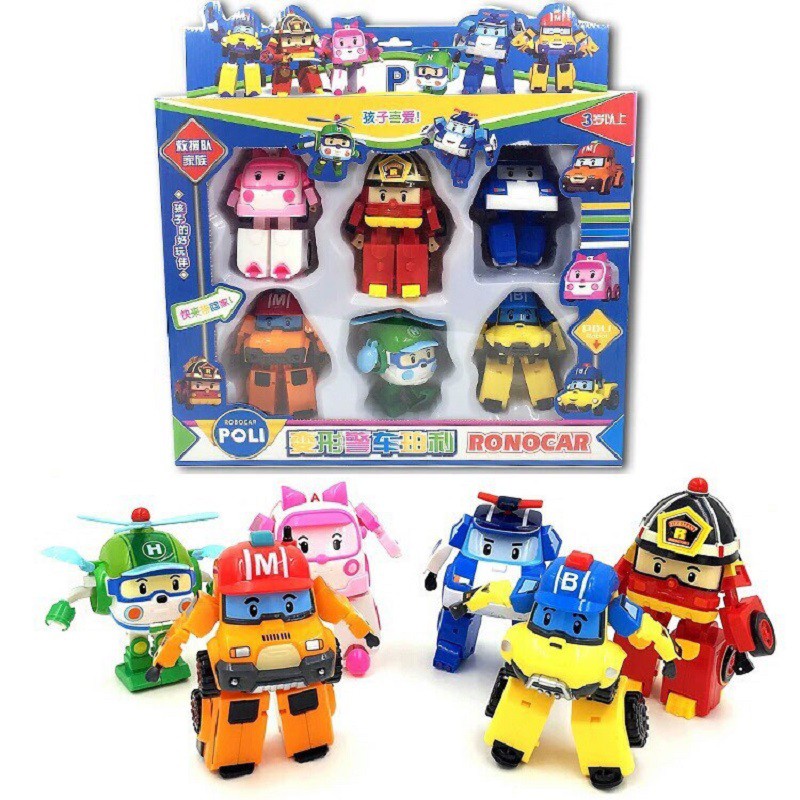 {Loại 1} Bộ 6 xe biến hình Robocar Poli phim hoạt hình Poli và những người bạn