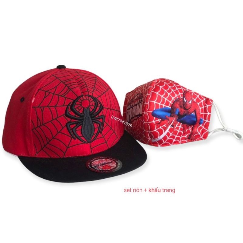 Set Nón hiphop và khẩu trang người nhện màu đỏ cho bé trai từ 2 đến 6 tuổi