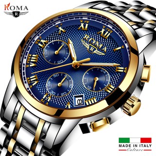 (Đẳng cấp) Đồng Hồ Nam ROMA ITALY Kính Tráng Sapphire Full Kim – Dây Thép Đúc Đặt Cao Cấp