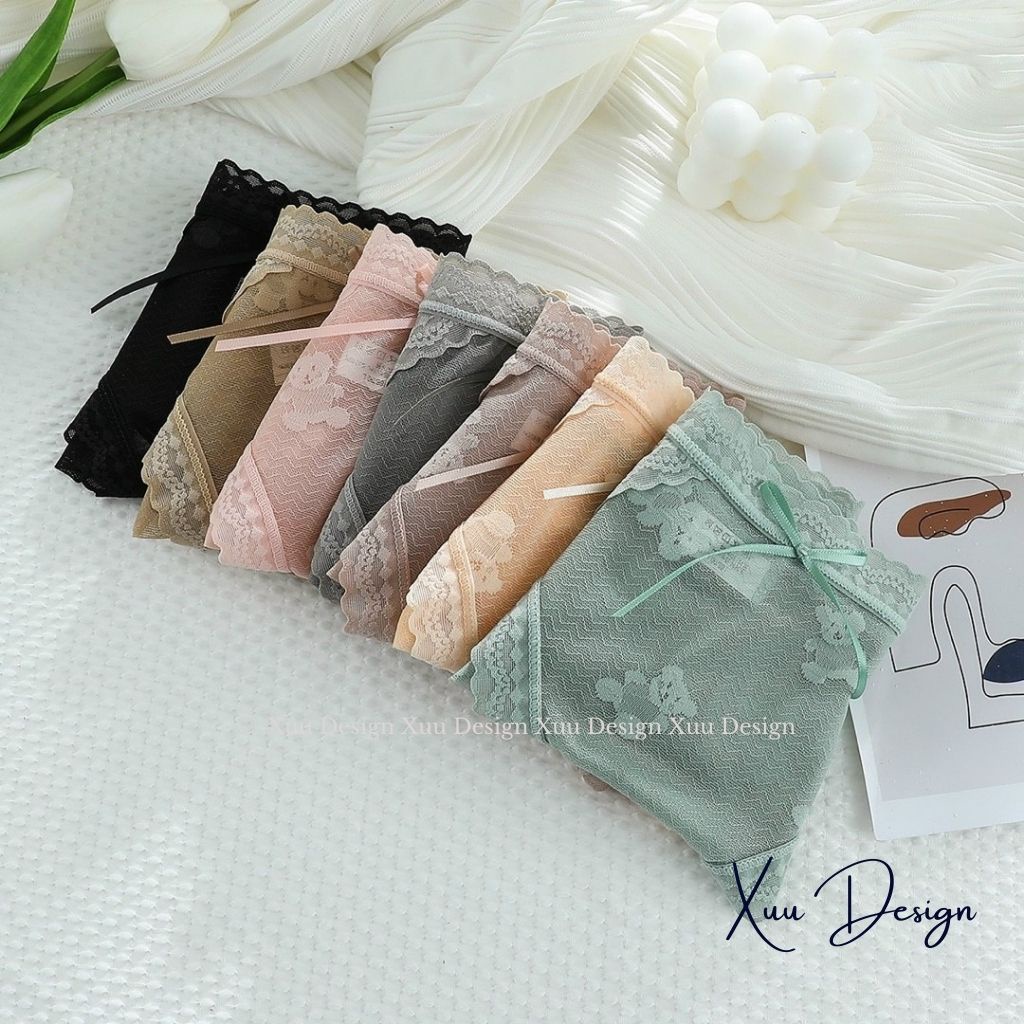 Quần lót ren nữ cao cấp Xuu chất liệu mềm mại, họa tiết gấu phối nơ dễ thương - QC106