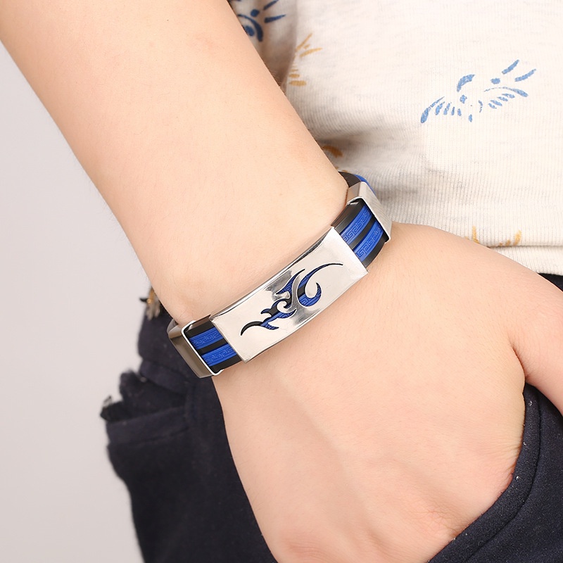 Vòng Tay Silicon Phối Thép Không Gỉ Phong Cách Naruto Thời Trang Cho Nam