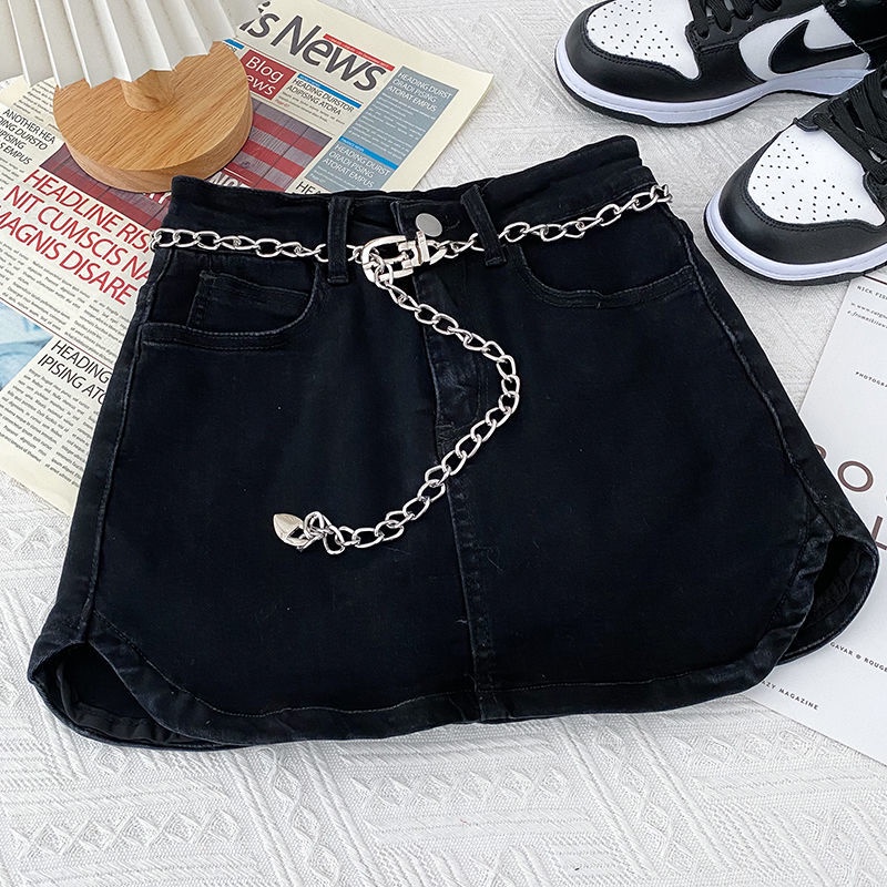 Jiashucheng Chân Váy Denim Ngắn Lưng Cao Ôm Dáng Chống Lóa Phong Cách Hip Hop Thời Trang Cho Nữ