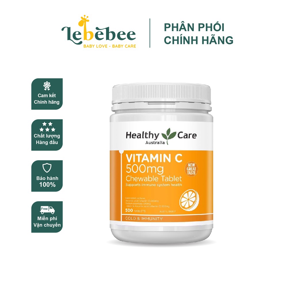 Vitamin C Heathy Care Úc 500mg - Hộp 300 Viên Nhai