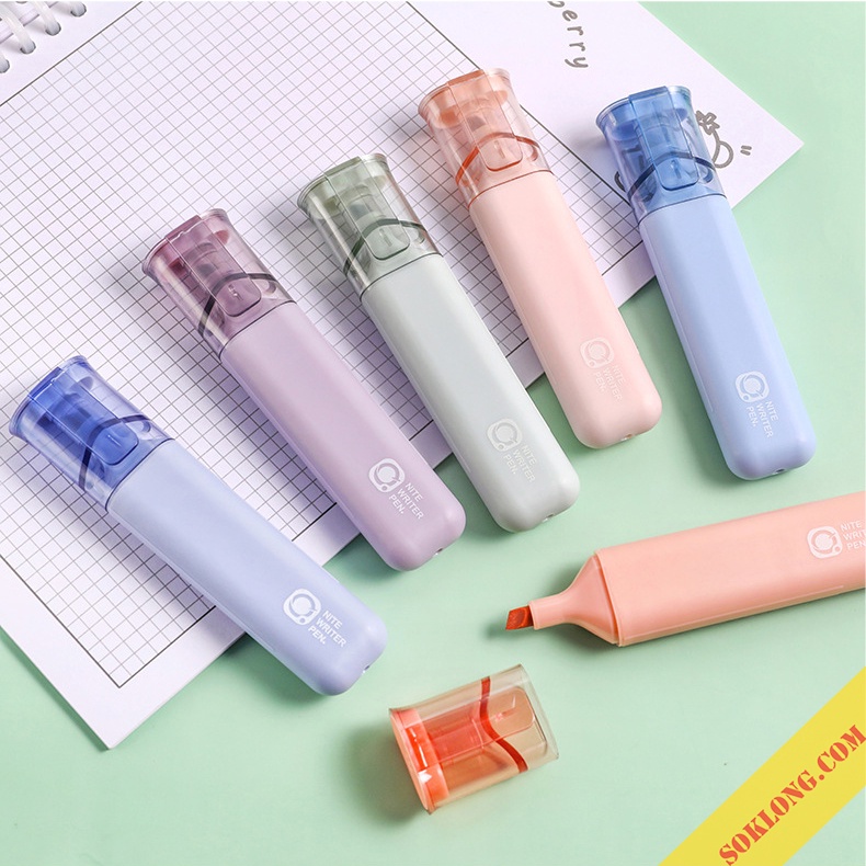 Bộ 4 bút highlight cỡ lớn màu Pastel HI08 bút nhớ dạ quang đánh dấu cỡ to nhiều màu