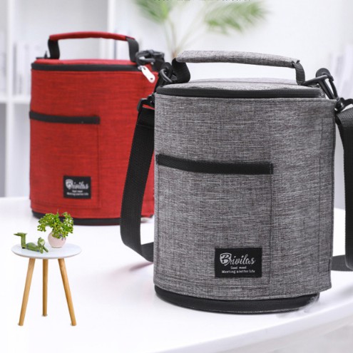 Túi đựng cơm BRIVILAS cao cấp có 3 lớp giữ nhiệt nóng, lạnh -đựng hộp cơm tròn size ( 17x22cm)