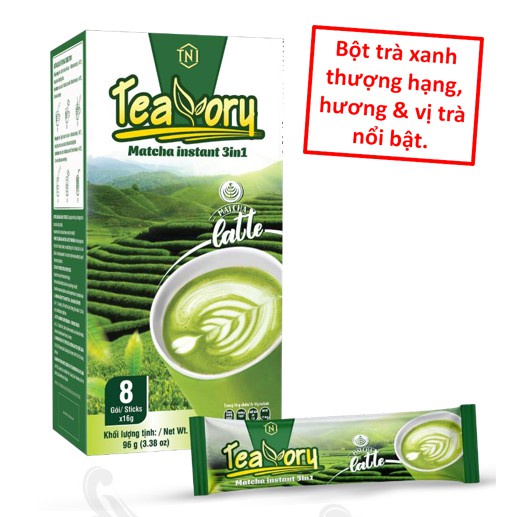 Trà Sữa Matcha Hòa Tan Teavory KINGCOFFEE - Hộp 8 gói x 16g.