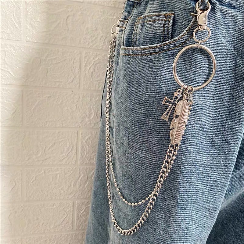 Dây xích treo quần Chữ Thập phối thắt lưng cá tính Chain treo thắt lưng phong cách hiphop
