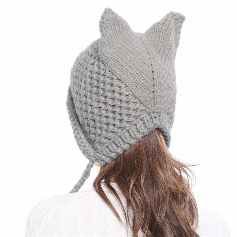 Mũ beanie đan len thủ công hình tai cáo/mèo bảo vệ tai