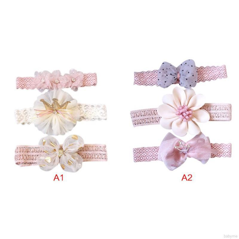 Babyme 3 Pcs Baby Cute Girls Lace Flower Design Headband Headwear Apparel Prop Party Gift