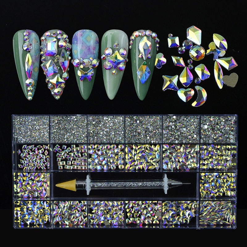 Hộp 8620 Hạt Kim Cương Giả Nhiều Hình Dạng Dùng Trang Trí Móng Tay Nghệ Thuật DIY
