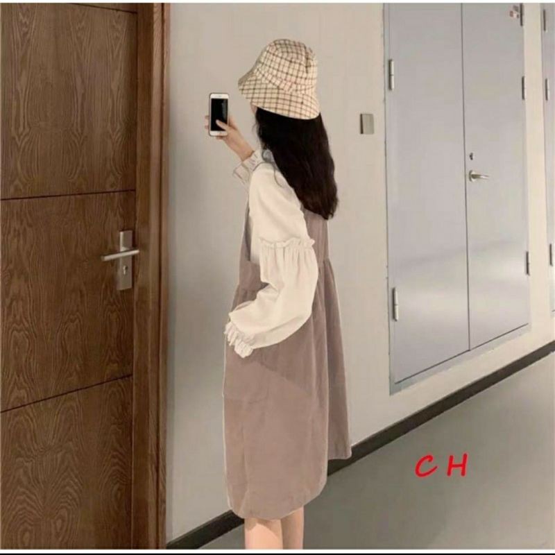 Set Yếm Váy Kèm Áo Babydoll - Váy Yếm + Áo Bánh Bèo Cổ Sen MND
