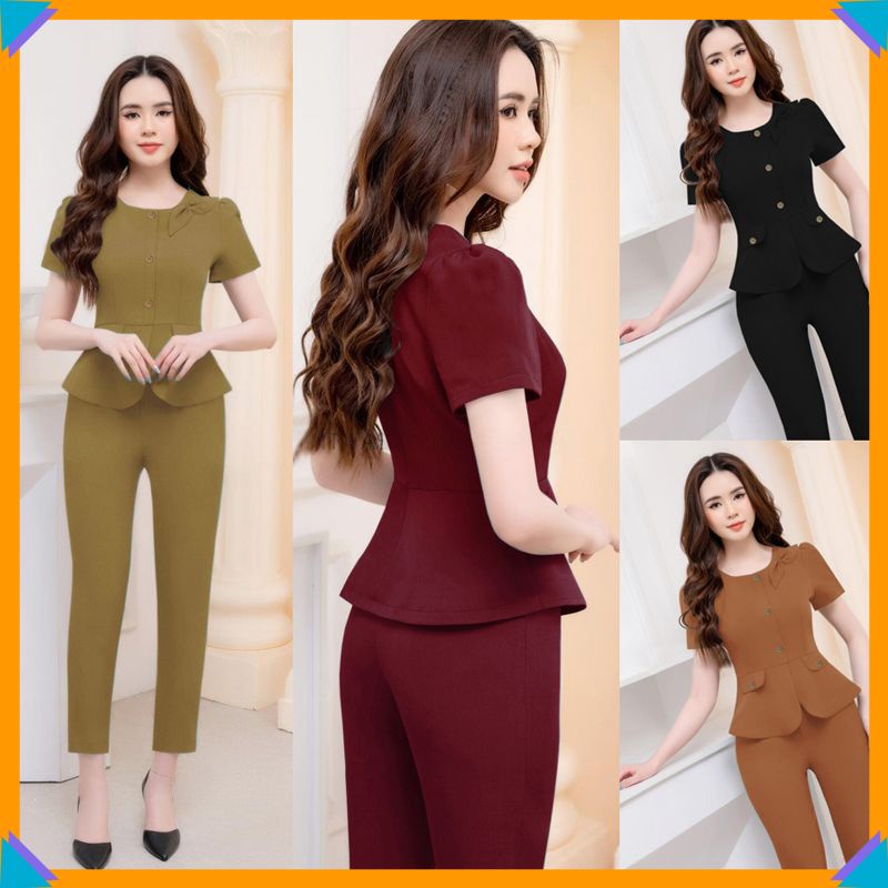 Set Đồ Nữ 🌸FREESHIP🌸 Set nguyên bộ quần dài áo đính nơ xinh xắn  xinh xắn J1167