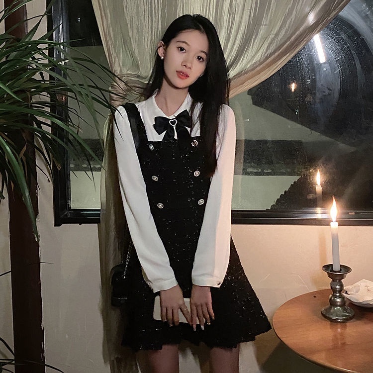 Bộ đồ nữ Váy Xuân Hè Áo phông trắng + Đầm đen Sling Dress Bộ đồ thanh lịch thời trang 2022 | BigBuy360 - bigbuy360.vn