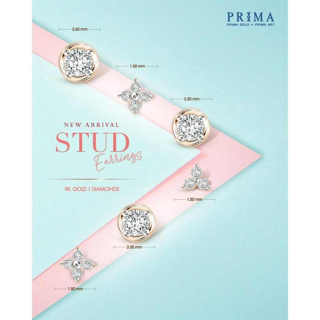 PRIMA Bông Tai Kim cương - Vàng 9K - Cỏ 3 lá (1 chiếc) - BST Stud Earrings - 991E1481