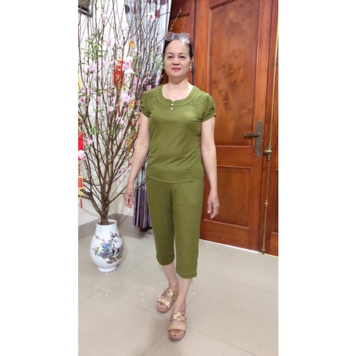 Bộ Lửng Chất Đũi Tơ Thái Cho Mẹ cho Bà - Bộ Đồ Trung niên
