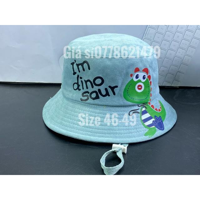 nón bo nhung em bé 2 tuổi đến 5 tuổi - mũ vành trẻ e in khủng long - nón có dây