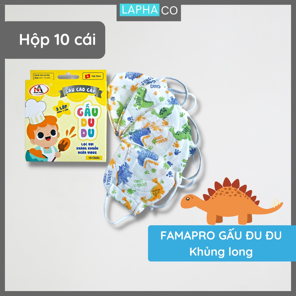 [ GẤU DU DU NAM ANH - COMBO 5 TÚI - 50CÁI] Khẩu trang trẻ em 3d Gấu Du Du Famapro Kháng giọt bắn, Kháng khuẩn