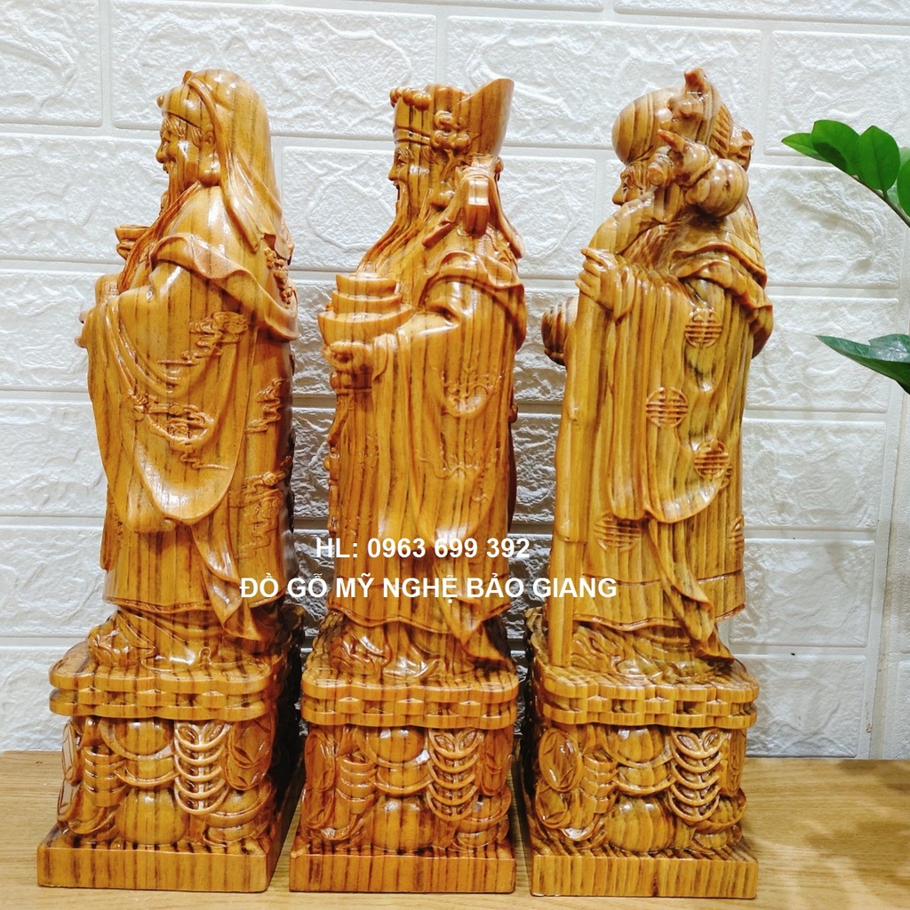Bộ tượng phúc lộc thọ gỗ huyết long cao 30 cm