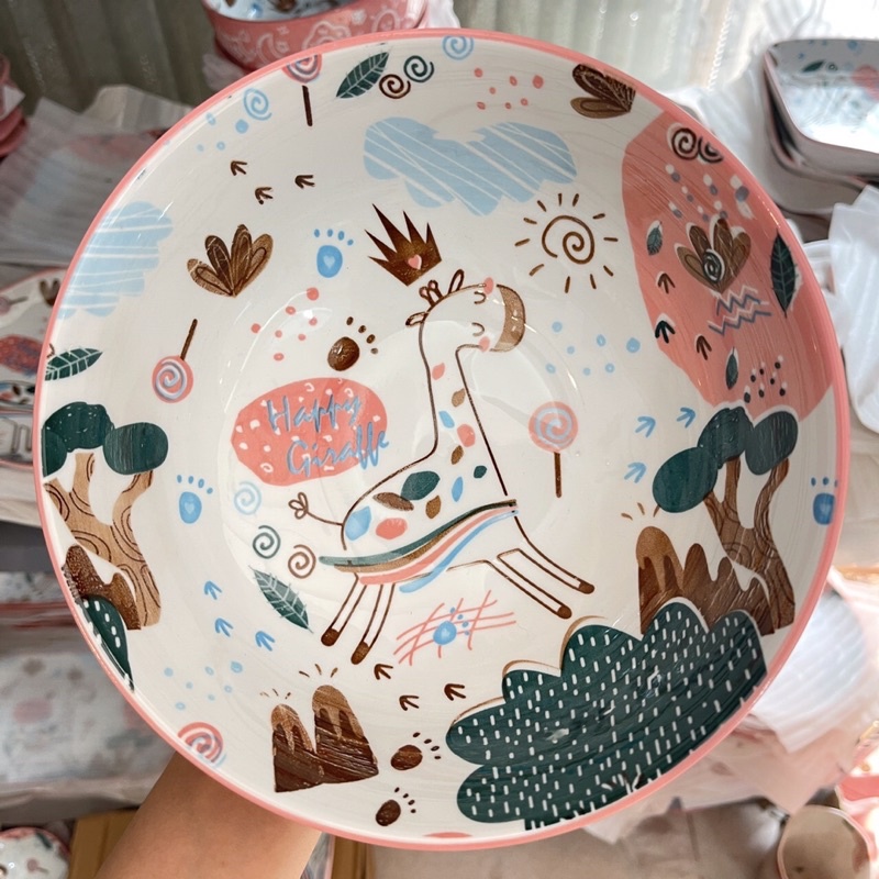 Bát đĩa hươu hồng decor set 8 món siêu đẹp