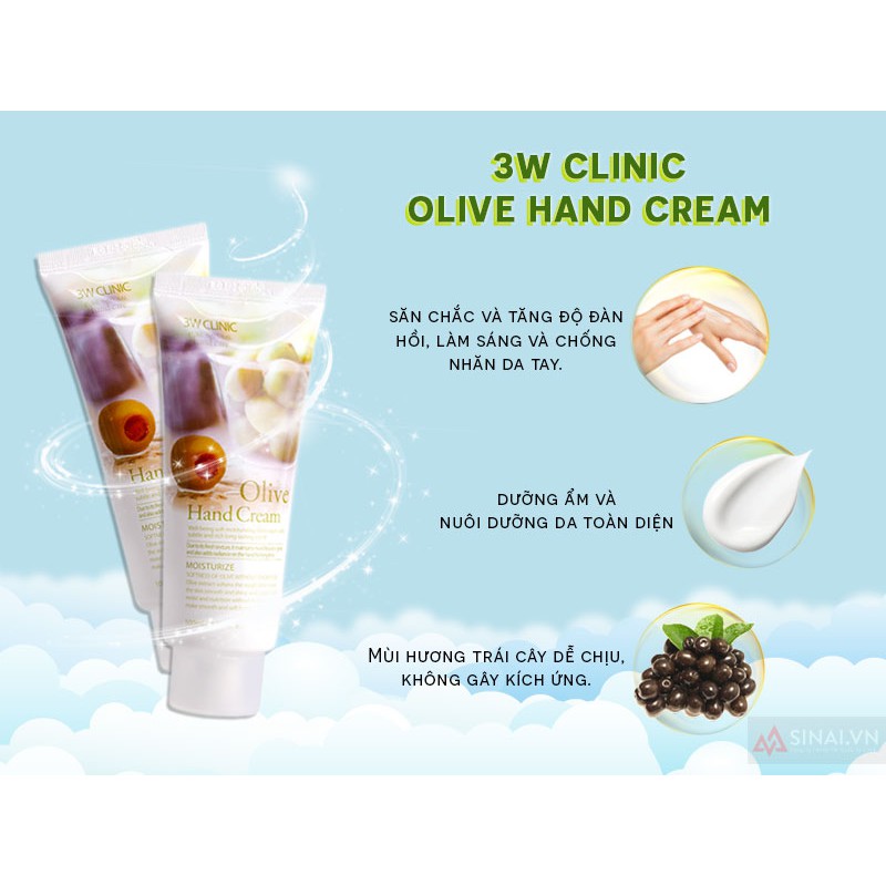Kem Dưỡng Da Tay Olive 3W Clinic Olive Hand Cream 100ml