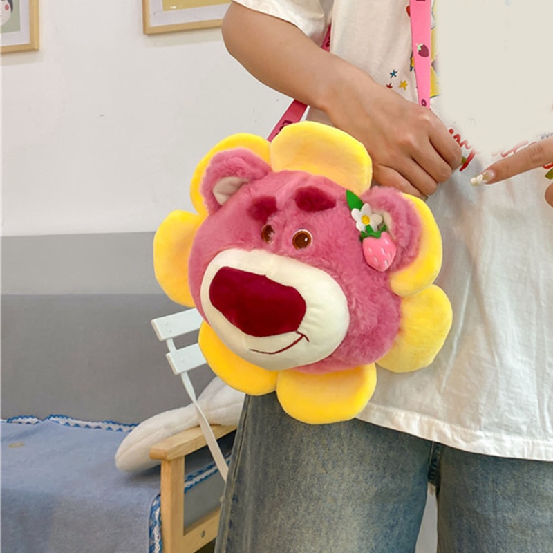 Túi Đeo Chéo Vai Bằng Lông Nhung Hình Gấu/Hoa Hướng Dương/Dâu Tây Dành Cho Nữ