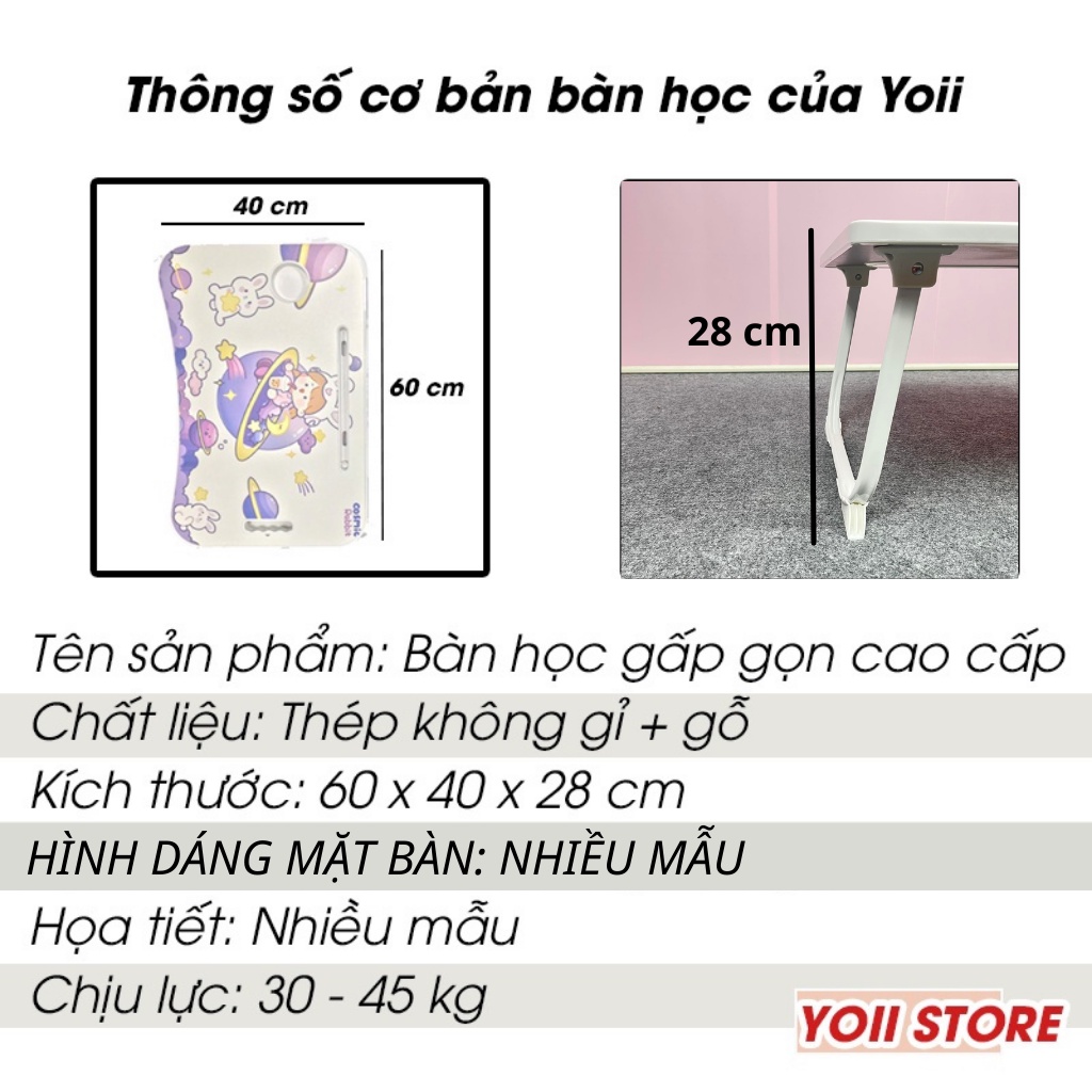 Bàn học gấp gọn thông minh chân vuông cao cấp có ngăn kéo và khe cắm ipad đa năng phù hợp với nhiều lứa tuổi Yoii Store