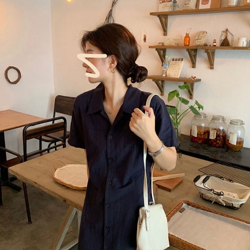 Đầm Sơ Mi Ôm Eo Màu Trơn Mới Cho Nữ