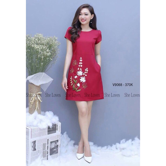 Đầm suông thêu hoa tay con _ kèm ảnh sp thật