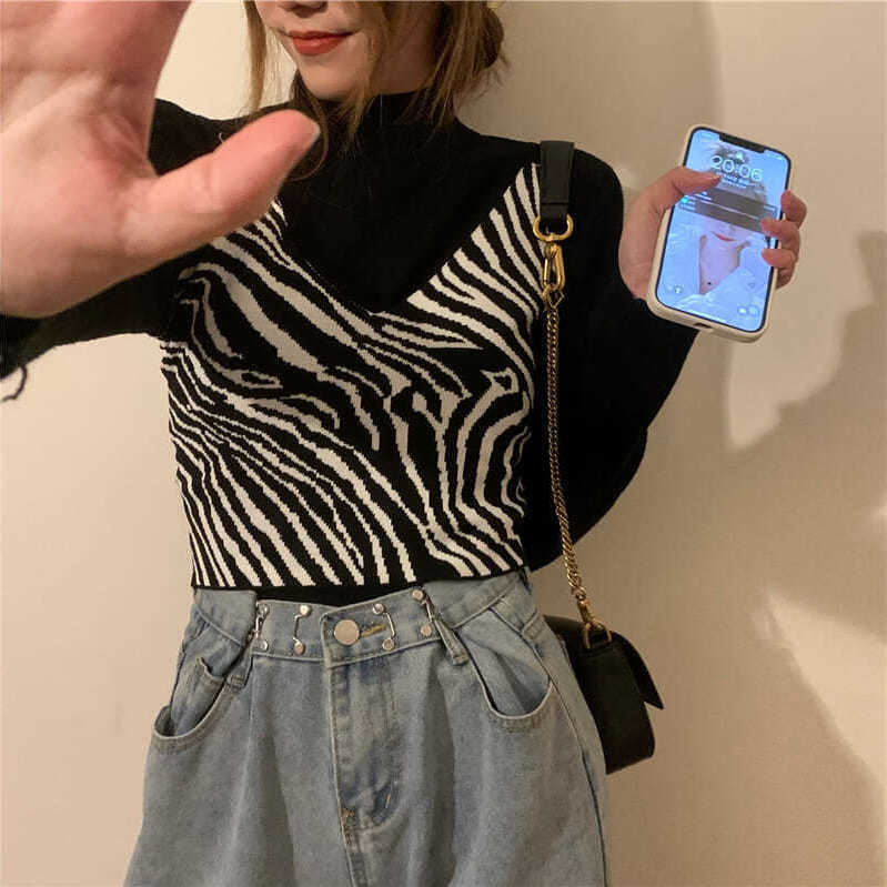 Áo Hai Dây Không Tay Họa Tiết Ngựa Vằn Gợi Cảm Cho Nữ