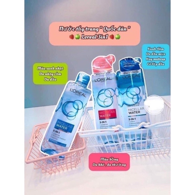 Nước tẩy trang Loreal 400ml L’Oreal 3in1 Micellar Water.