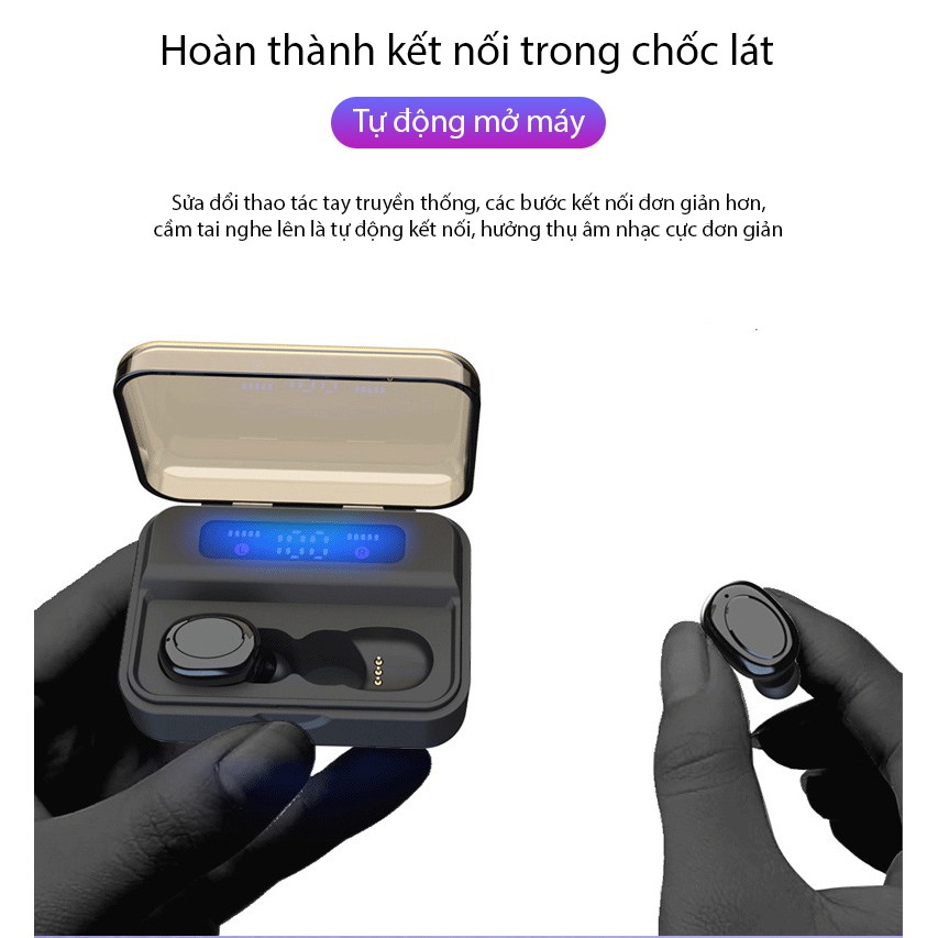 Tai nghe bluetooth F9 hộp đựng có màn hình hiển thị có thể dùng để sạc cho điện thoại bluetooth 5.0 âm thanh cực rõ ràng